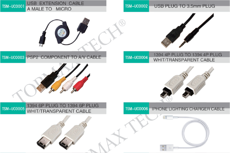 USB Cable, USB to 3RCA Cable, USB to 3.5 4-Pole Cable
